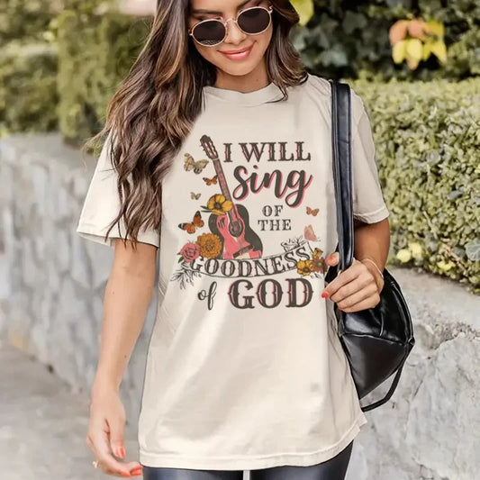 Women Vintage Boho Guitar Print Gospel Music T-Shirts